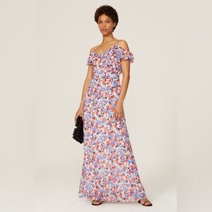 Lauren Ralph Lauren Floral Print Cold-Shoulder Maxi Dress in Blue, Coral, White